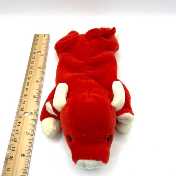 Ty Beanie Babies Snort The Bull Plush 1995 8" Polyester Fiber Red & White 31d - Picture 1 of 5